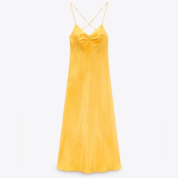 Zara Yellow Satin Effect Midi Dress NWT - Picture 6 of 10